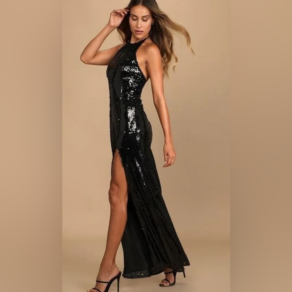 Lulu's Black Strapless Sequin Dress